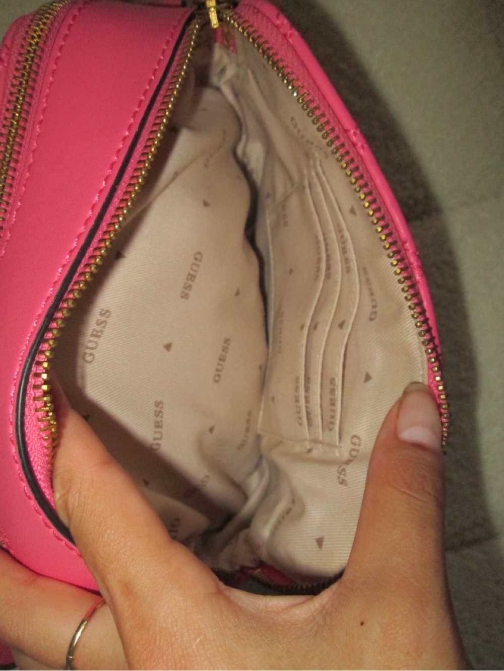 GUESS Hot Pink Quilted Camera Crossbody with Gold Chain - Picture 3 of 5